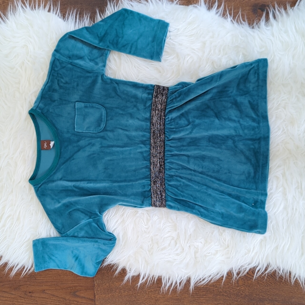 Tea Collection Teal Velvet Dress Size 3